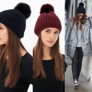 Sandro Knitted Beanie with Pom Pom (brown)